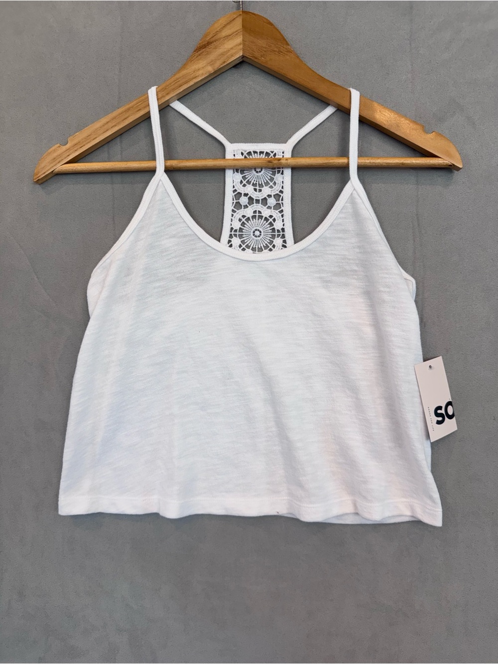 SO Crochet Back Crop Tank S NWT White Lace Racerback Y2K Boho Summer